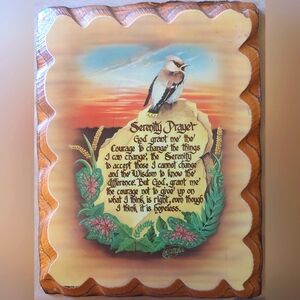 Vintage Beveled Wood “The Serenity Prayer” Cross Spiritual Religious Decor 6”x9”